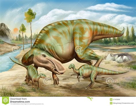 Maiasaura dinosaur with offspring. Poster 誠実