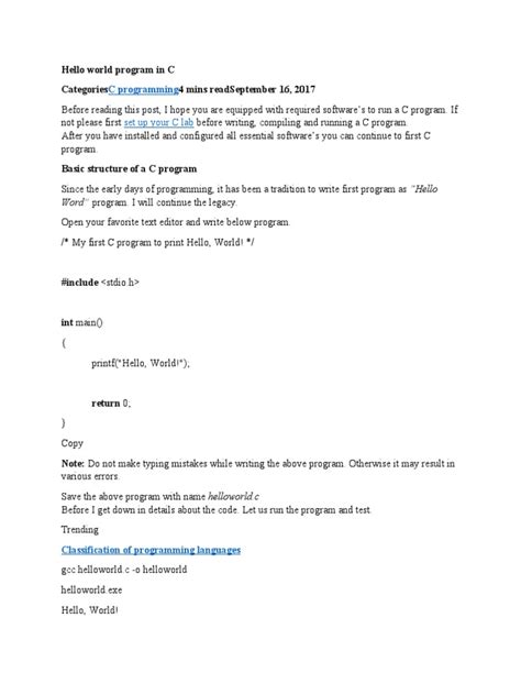 Image result for C Programming HelloWorld Example