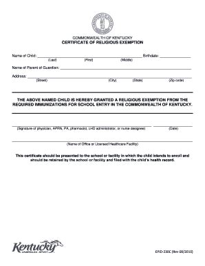 Certificate Of Religious Exemption - Kentucky Department Of Education ...