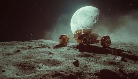 Lunar rover on a dusty cratered moon surface | Premium AI-generated image