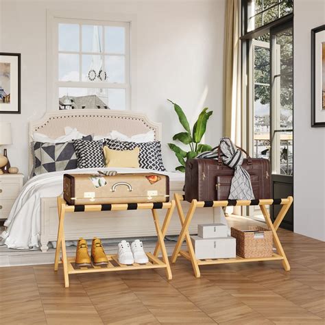 Buy 2 Pack Fully Assembled Luggage Rack, Folding Suitcase Stand with ...