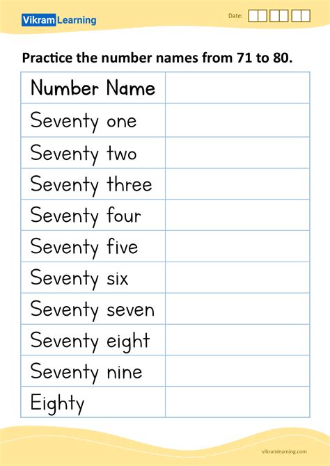Download practice the number names from 71 to 80 worksheets ...
