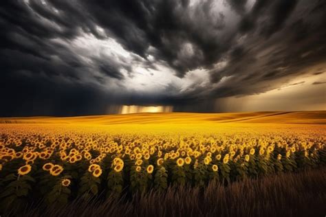 A sunflower field with a storm rolling in the di | Premium AI-generated ...