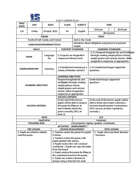 Image result for Daily Lesson Plan