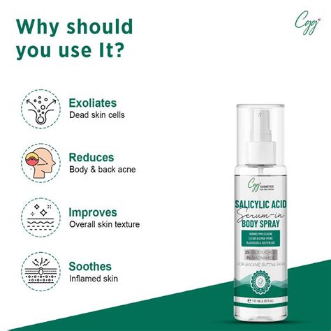 Buy CGG Cosmetics Salicylic Acid Body Acne Spray For Bacne, Acne ...