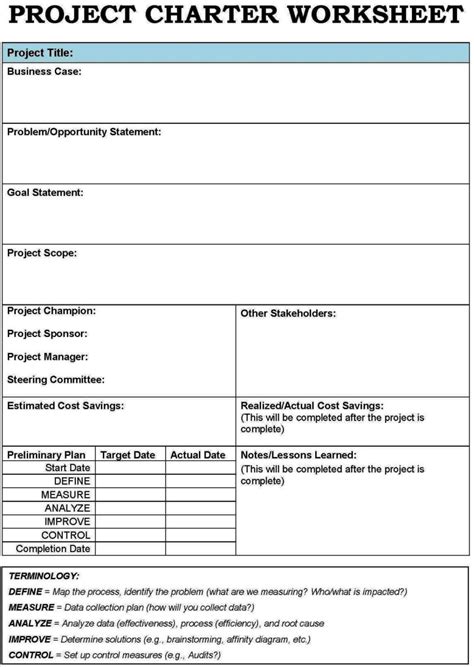 Simple Project Charter Template Excel
