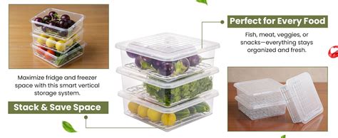 RIOMAX Fridge Storage Boxes with Removable Drain Plate and Lid
