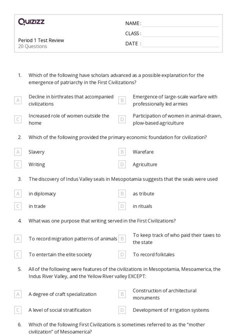 50+ the indus civilization worksheets for 10th Class on Quizizz | Free ...