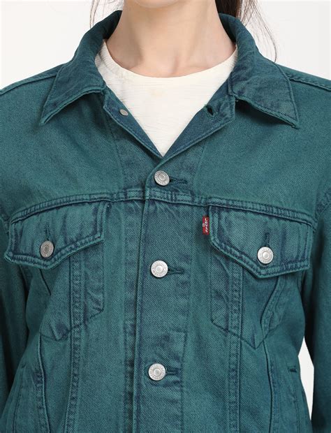 Women's Solid Teal Green Spread Collar Trucker Jacket – Levis India Store