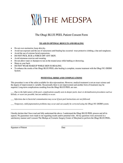 MD MedSpa Obagi Blue Peel Patient Form - Fill Online, Printable ...