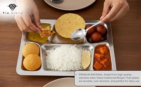 Buy Tia Crafts Stainless Steel Bhojan Thali Plate Set, 30 cm, 6 ...
