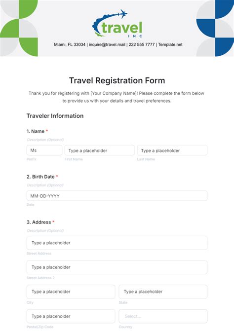 Free Travel Registration Form Template to Edit Online