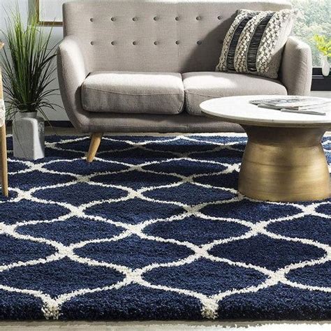 Handcrafted White & Blue Moroccan Shaggy Carpet – Jewel Carpet