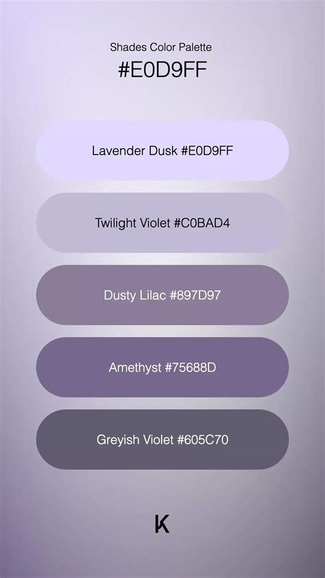 Shades Color Palette Lavender Dusk #E0D9FF · Twilight Violet #C0BAD4 ...