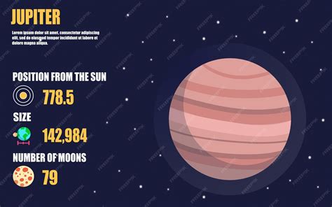 Premium Vector | Jupiter planet infographic including planet size, position from sun, moons on ...