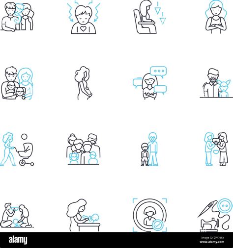 Child development linear icons set. Growth, Milests, Cognition, Communication, Language ...