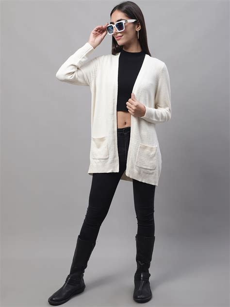 Acrylic Full Sleeve Front Open Cream Shrug – NoBarr