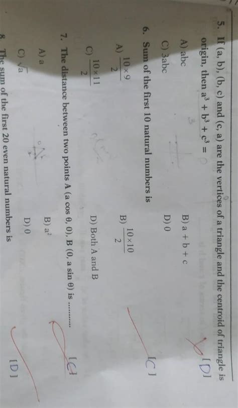 5) If (a, b), (b, c) and (c, a) are the vertices of a triangle and the ...