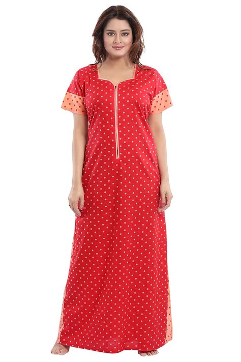 Buy TUFAB Women's Cotton Fabric Beautiful Print Long Zip Pattern Nighty ...