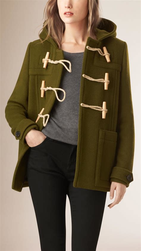 Lyst - Burberry Hooded Wool Blend Duffle Coat in Green