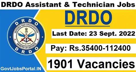 DRDO Recruitment 2022 : 1901 Assistant & Technicians [DRDO CEPTAM Exam]