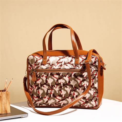 Buy Handcrafted Ajrakh Block Printed Modal Silk Laptop Bag Online at ...