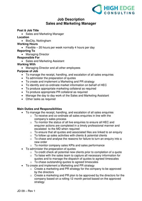 Product Sales Job Description at Abigail Mathy blog