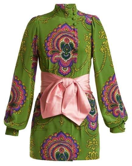 Gucci - Treasure Print Silk Crepe De Chine Top - Womens - Green Print ...