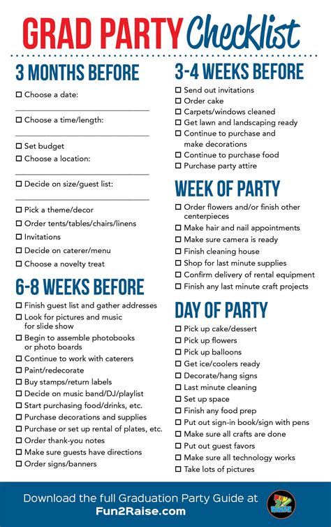 Graduation Party Checklist Printable - Printable Learning Sheets