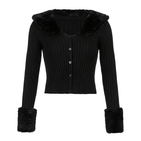 Buy Women's Fluffy Long Sleeve V-Neck Cropped Knit Cardigan Sweater ...