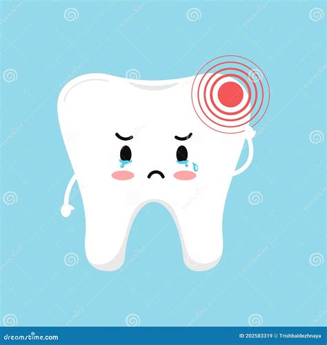 Tooth with Pain Ache Dental Icon Isolated on Blue Background. Stock ...