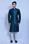 Buy Blue Cotton Sequins Cosmic Embroidered Kurta With Pant For Men by ...