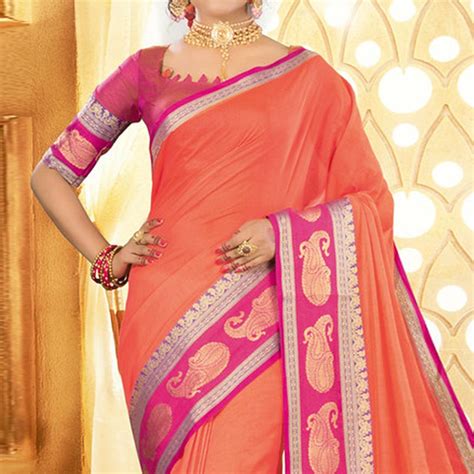 Peach Colored Festive Wear Woven Jute Saree