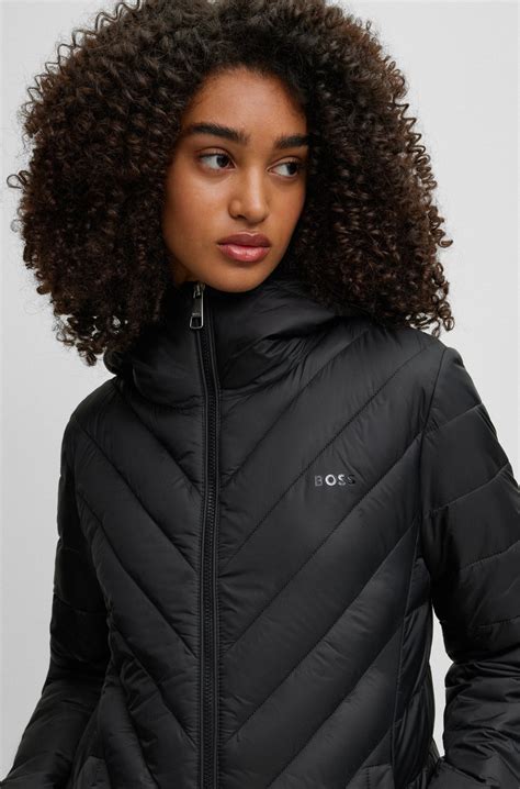 BOSS - Water-repellent quilted jacket with tonal logo - Black