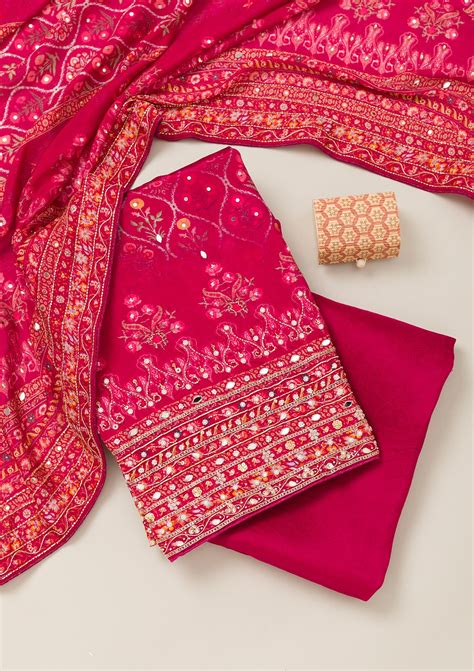 Buy Rani Pink Cutdana Crepe Unstitched Salwar Suit - Koskii