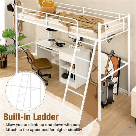 Buy COSTWAY Metal Bunk Bed, Loft Bed Frame with Integrated Ladder ...