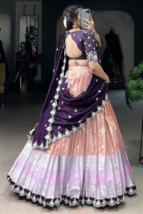 Buy Peach Zari Weaving Silk Festive Wear Half Saree Lehenga From DLC ...