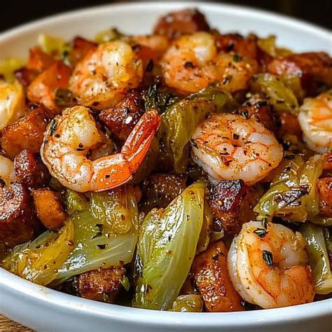 Delicious Fried Cabbage with Shrimp & Sausage - Grammy Recipes