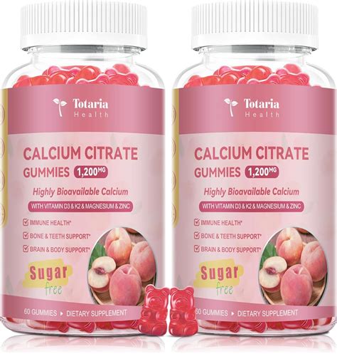 2 Pack Calcium Citrate Gummies 1200 mg - Calcium Supplements for Women ...