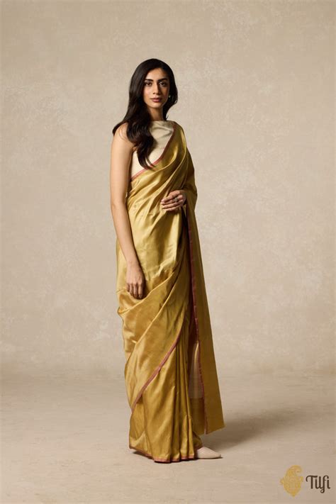 'Serenade' Yellow-Mustard Pure Silk Twill Banarasi Handloom Saree - Tilfi