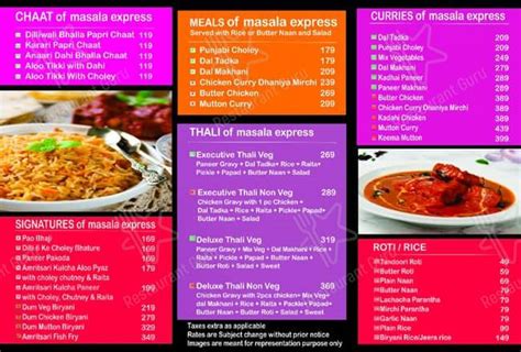 Menu at Masala Express, Bengaluru, WJ52+4CQ