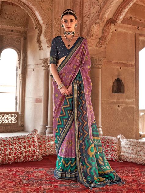 Lavender Georgette Patola Saree with Elice Finish - VJV Now - India
