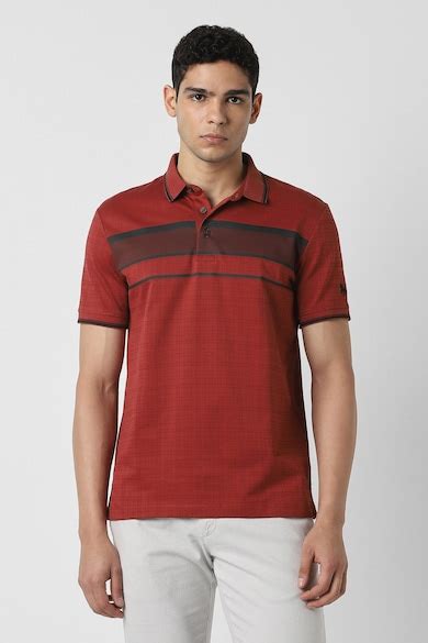 Buy Men Maroon Stripe Polo Neck T-shirt Online - 39967181 | Van Heusen