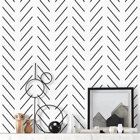 Buy Orainege Black and White Peel and Stick Wallpaper Herringbone ...