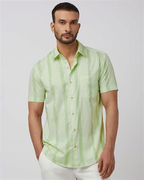 Buy Light Green Painted Stripe Slim Fit Casual Shirt Online at Muftijeans