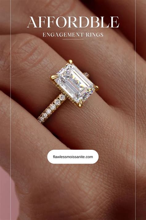emerald cut moissanite engagement ring with hidden halo