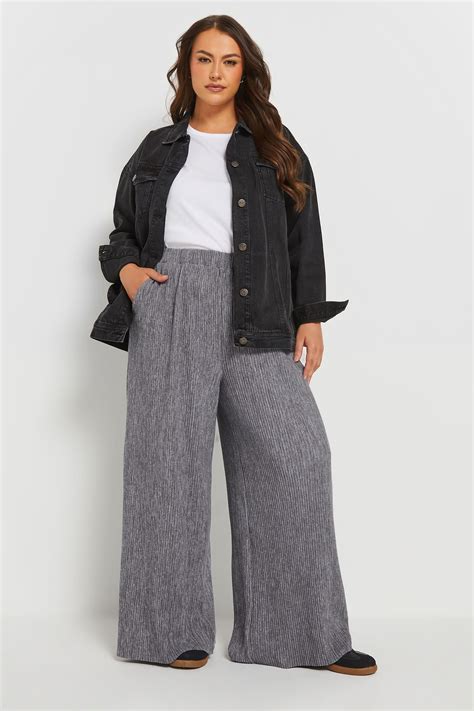 YOURS Plus Size Grey Pleated Wide Leg Trousers | Yours Clothing