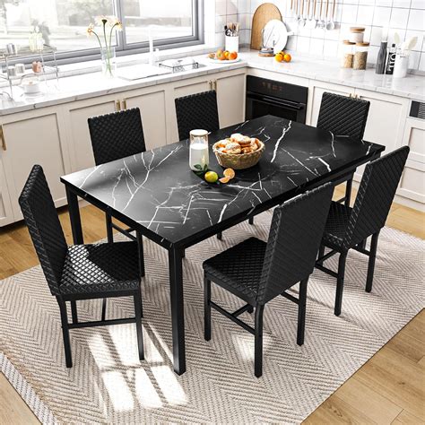Black Kitchen Table Chairs Set of 6 – Stylish & Durable Seating