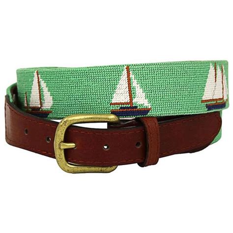 Smathers and Branson Set Sail Needlepoint Belt in Mint