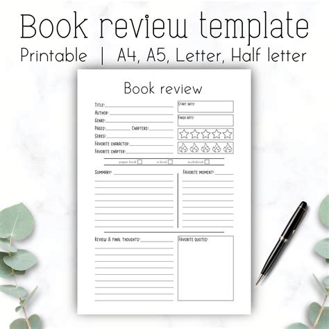 Book Review Template Simple Book Review Printable A4 A5 - Etsy UK